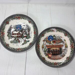 Royal Stafford England Soup Cereal Bowl Christmas Village Fireplace Set Of 2